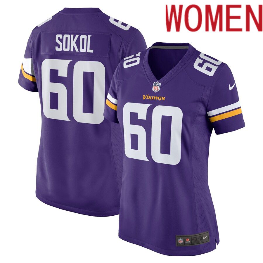 Women Minnesota Vikings 60 Josh Sokol Nike Purple Home Game Player NFL Jersey